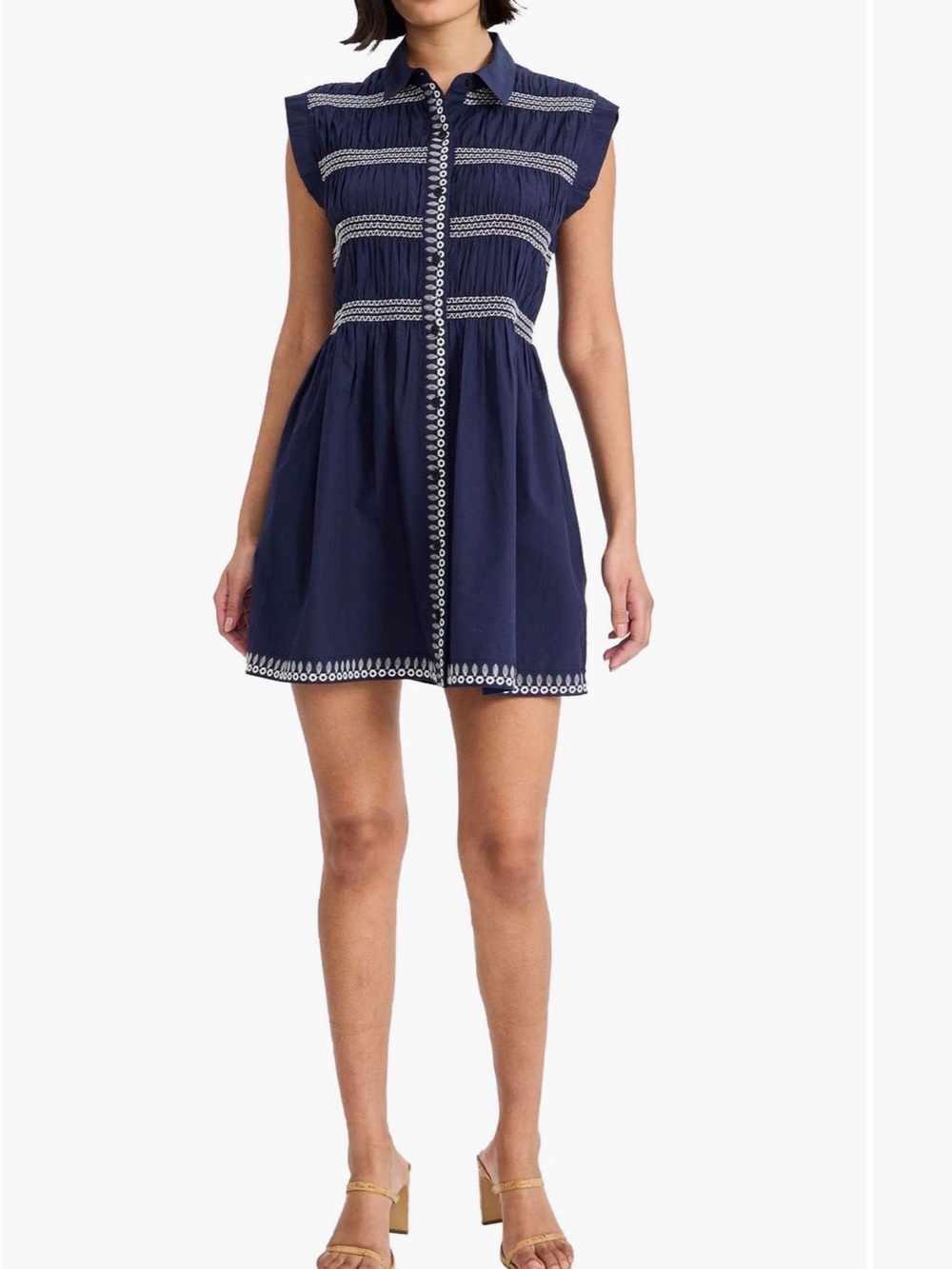 The Good Journey - Embroidered cap sleeve cotton mini dress